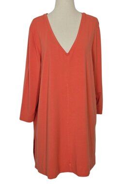 CHICO'S The Ultimate Tee Tunic Top Women’s Size 3 XL Coral V Neck 3/4 Sleeve EUC